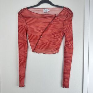 Princess Polly Orange Long Sleeve Transparent Crop Top Size US 2 Boho Festival